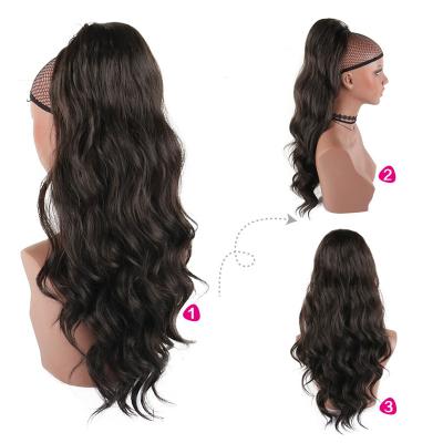 China Black Body Long Drawstring Body Wave Hair Wavy Ponytail Synthetic Ponytail Extension For African American for sale