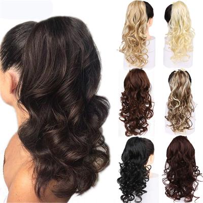 China Natural Long Body Wave Synthetic Ponytail Ribbon Drawstring Wavy Wrap Around Hair Extension For Women for sale