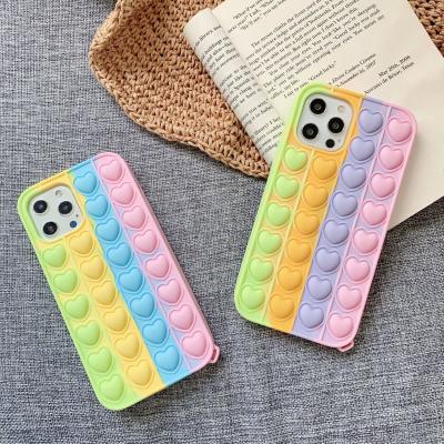 China anti-fall rainbow phone case push bubble fidgety person toys phone cover case for all iphones 3d silicone phone case for sale