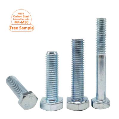 China M5-M30 M8 Hexagon Bolt Grade 4.8 Steel Half Main Thread Full Thread Hex Bolt And Nut GB30 Blue White Galvanized Outer Hex Bolt for sale