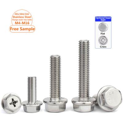 China Stock Factory Stainless Steel Hex Head Flange Bolts Hexagon Flange Bolt Outer Hex Bolts M4 M5 M6 M8 M10 M12 for sale