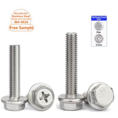 China Stainless Steel Gb5787 304 316 Stainless Steel Finish Anti-Slip Single Hex Head Screws M4-M16 A2-70 Cross Recessed Hex Flange Bolt With Serrated for sale