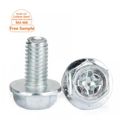 China Steel Hexagon Flange Bolt Grade 4.8 Hex Flange Main Bolt And Blue White Galvanized Outer GB30 Nut Flange Hex Bolt M4 M5 M6 M8 for sale