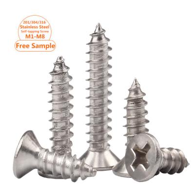 China Micro Flat Cross Recessed Screws M2 M3 M4 M5 M6 M8 Cross Countersunk Flat Head Ss304 Stainless Steel Tapping Self Tapping Screw for sale