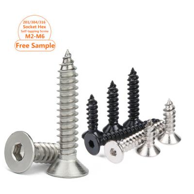 China M3 M4 M5 M6 Stainless Steel Flat Galvanized Black Hex Socket Screw Flat Head Bolts Allen Countersunk Self Tapping Screw for sale