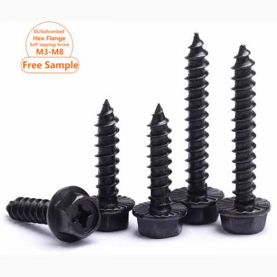 China Black HEX Hexagon Flange Tapping Screws Cross Recessed Hexagon Wood Screw Black Hex Flange Head Tapping Screws M5 M6 M8 for sale