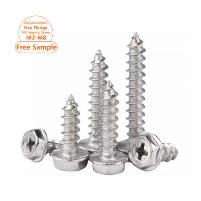 China HEX 304 Stainless Steel Self Tapping Cross Hex Flange Screw Cross Head Hex Head Screws M5x25 Wood Nail Flange Self Tapping Screws for sale