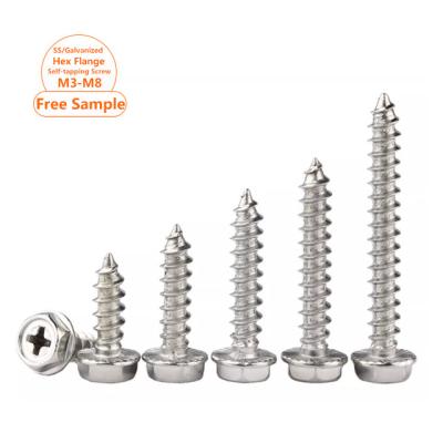 China Hot Sale 304 Stainless Steel HEX Hex Screws Self Tapping Cross Hex Flange Cross Head Screws Self Tapping Screws M6 Wood Nail Flange for sale