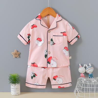 China Children Home Soft Button Down Short Sleeve Pajamas With Printing Watermarks for sale