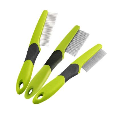 China Factory Wholesale Three Style Metal Pin Cat Flea Comb Green Pet Viable Dog Grooming Comb for sale