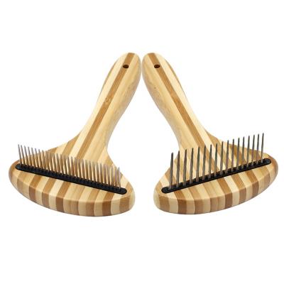 China Viable Factory Wholesale Cat Undercoat Rake Comb Pet Dog Hair Grooming Bamboo Wooden Comb for sale