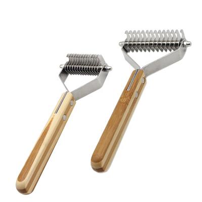 China Viable Factory Wholesale Bamboo Wooden Pet Dematting Tool Cat Dog Undercoat Rake Dematting Comb for sale