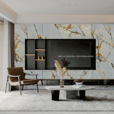 China Wholesale Price Product Modern Luxury White With Gold Large Slabs Kitchen Marble Countertops Agglomerated Stone Slab for sale