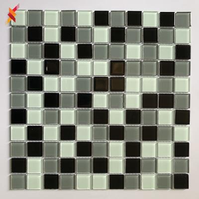 China Parquet Foshan Premium Black Mix White Glass Mosaic Wall Slab for sale