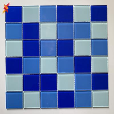 China Blue Glossy Outdoor Glass Flooring China Swimming Pool Mosaic Slab for sale