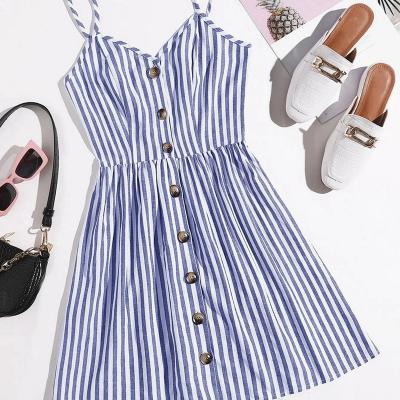 China OE Tone Striped Button Front Slip Anti-Static Dress for sale