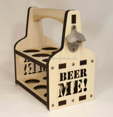 China Sustainable Wooden Beer Rack For Bar Or Home Use Easy Carry 6 Bottle for sale