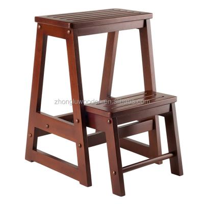 China Zhonglu Pine Wood Decorative Indoor Natural 2 Step Stools Folding Step Stool for sale