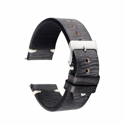 China Retro Handmade Italian Black Leather Vintage Onthelevel Watch Strap Band 22mm Genuine Leather Watch Band for sale