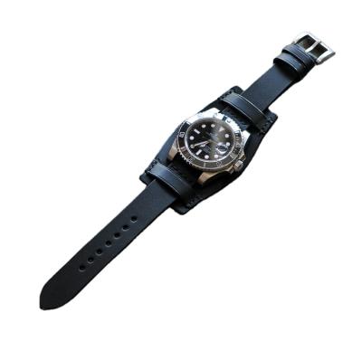 China Italian Vintage Imports Leather Watch Band Retro Black 20/22/24 Mm Dyke Pad Watch Band For Big Watch for sale