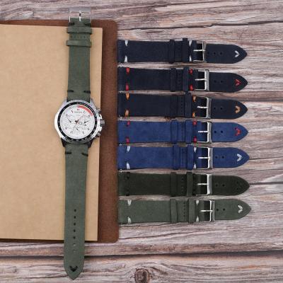 China Blue Leather Color Genuine Leather Watch Straps Suede Watch Band Fashionable Women's and Men's Watch Bands for sale