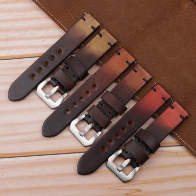 China Handmade Leather Watch Band Vegetable Tanned Leather Top Grain Leather Top Watch Bands For Women Mens for sale