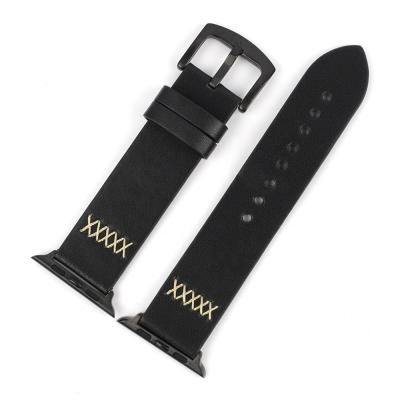 China Genuine Leather Watch Band Strap With Line Fashions Black Watch Band For Apple Watch 22mm 24mm for sale