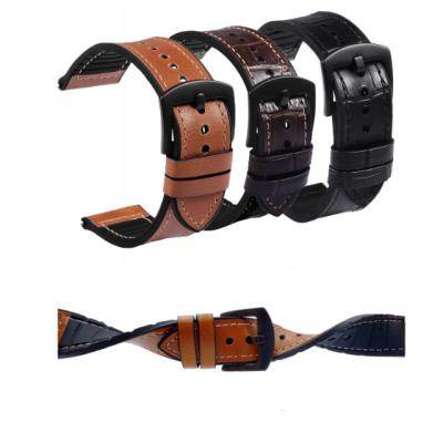 China Leather Suitable For Samsung Galaxy Watch Silicone Stick Head Smart Layer Cowhide Sports Leather Watch Strap for sale