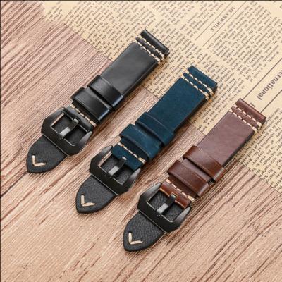 China Hand-threaded and stitched leather strap horse leather oil wax top layer cowhide vintage leather crazy strap for sale