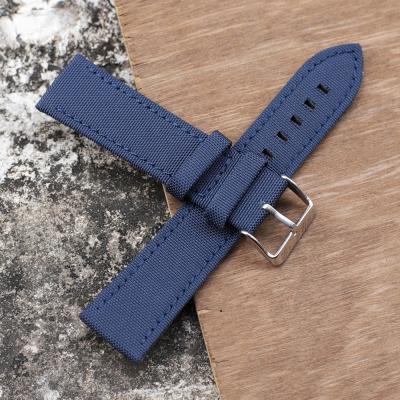 China Factory Price Leather+Nylon Fabric 22mm 24mm Watch Strap Blue Color Watch Band for sale