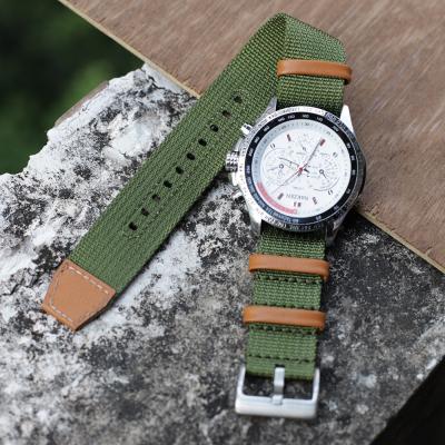 China Fabric Shapes 29.5cm Watch Strap Green Color Nylon Watch Band 22mm 24mm for sale