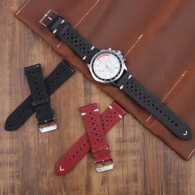 China Genuine Leather Fashions Genuine Leather Watch Band With Holes Comfortable High Quality Watchbands For Women Men for sale