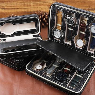 China Eco-friendly PU Leather Watch Case With Zipper Large Capacity Watch Box For 2/4/8 Pcs Watch for sale