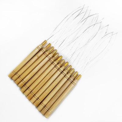 China Wood+alloy Hair Extensions Loop Needle Threader Wire Pulling Hook Tool For Silicone Micro Link Beads Hair Transplant Needle for sale