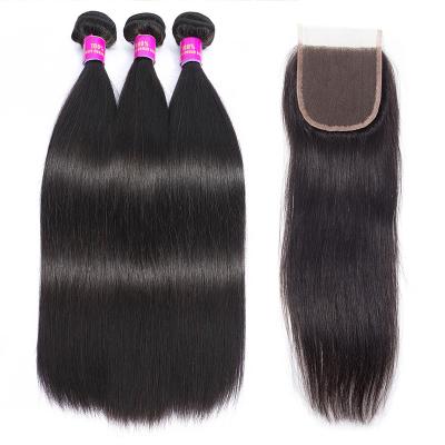 China Hot Sale Silky Straight Peruvian Virgin Hair Straight Wave Bundles With Closure for sale