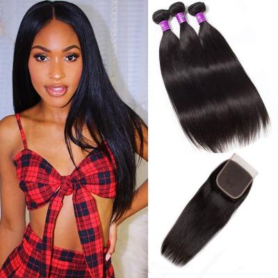 China Best Selling Silky Wave Straight Peruvian Straight Hair Bundles With Closure Top Quality Cuticle Aligned Brazilian Hair for sale