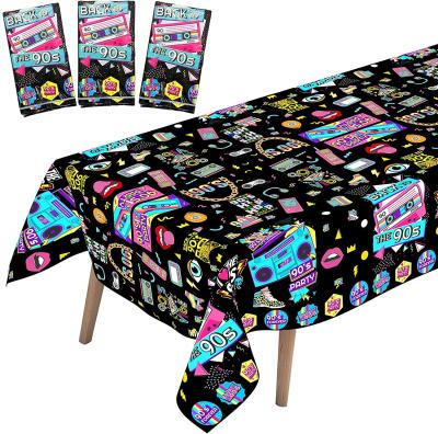 China 90s pe party tablecloths, back to 90s hip hop party, suitable for 90s themed party decorations for sale