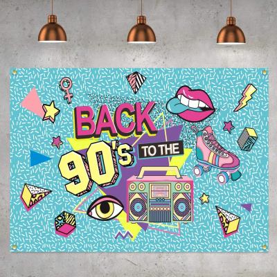 China Production hip hop pop 90s background music party backgrounds 90 pe themed banner decoration photography backdrop for sale