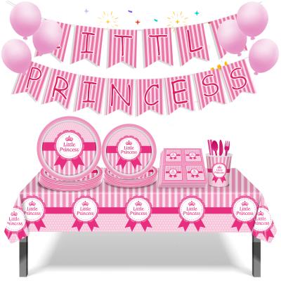 China Princess Item Party Pack, Includes Pink and Gold Item Napkins, Cups, Banners Tablecloth Baby Shower Princess Birthday Party for sale