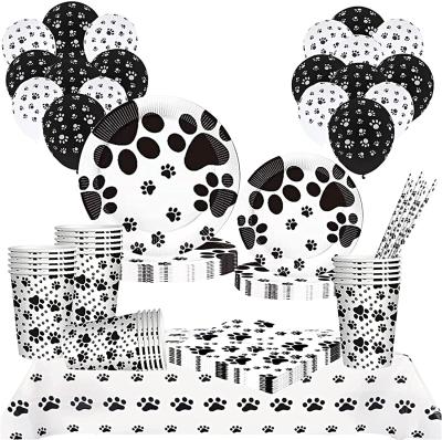 China Happy Birthday Paw Dog Print Paper Dog Birthday Party Supplies 81 Guests Including Cups, Napkins, Paper Dog Paper Plates, Birthday Favors, for sale