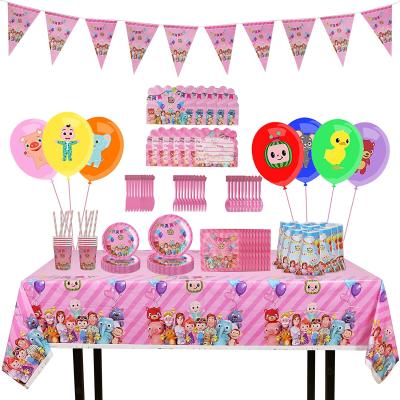 China Cartoon Coco-melon Paper Party Supplies - Birthday Gifts Decoration for Napkins Dishes Tablecloth Kids Baby Shower for sale