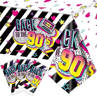 China Pe suitable for birthday party tablecloths during the 1990s, party decoration of the 80s hip-hop theme party decorations (white) 90s for sale