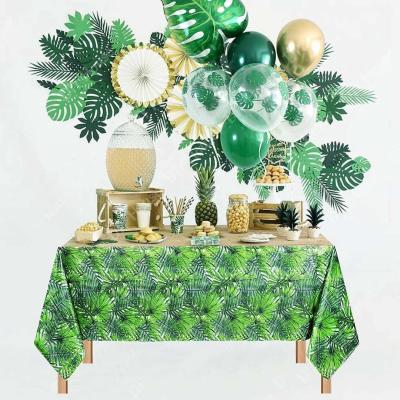 China Pe Hawaiian palm leaf tablecloth, jungle tablecloth suitable for animal safari themed parties and jungle safa themed parties for sale