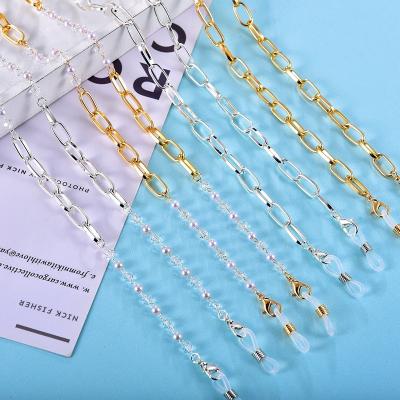 China 2022 Fashion Eyewear Accessories Anti-Slip Gold Plated Sunglasses Chain Beaded Crystal Pearl Glasses Lanyard for sale