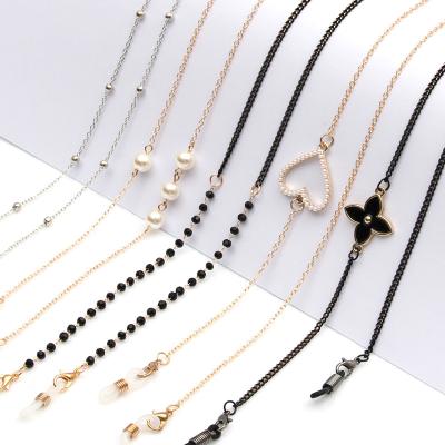 China Newest Manufacture Direct Supply Sunglasses Women Chain Bead Crystal Glasses Cord Alloy Gold Metal Plated Eyeglass Chain for sale