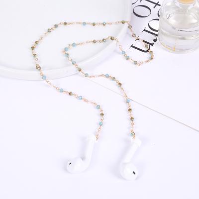 China For Cut-resistant Earphone Colorful Braided Copper Wire Crystal Earphone Chain For Airpod Anti-drop Lanyard Earpod Chain for sale