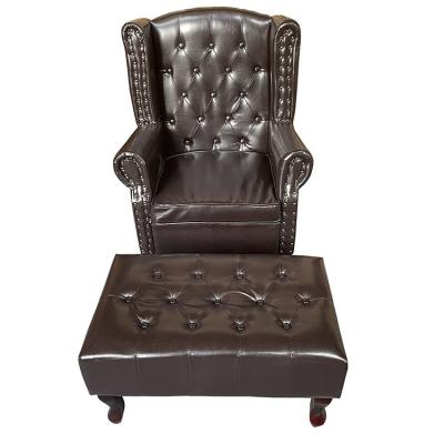 China (Other) Leatherette Adjustable Button Tufted Chesterfield High Back Wing Chair With Ottoman for sale