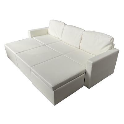 China (Other) White Leatherette L Shaped Adjustable Sectional Sofa Bed And Ottoman for sale