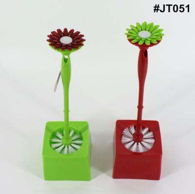 China Sustainable New Design Sun Flower Plastic Bathroom Cleaner Toilet Brush With Holder Set for sale