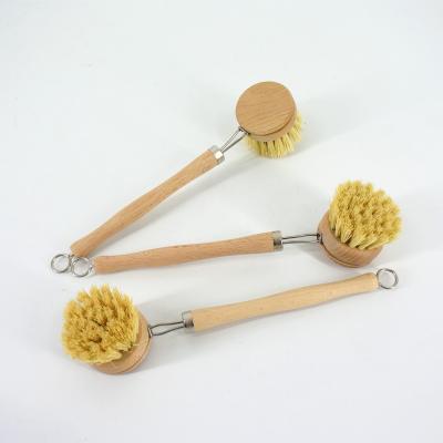 China Sustainable Customized Natural Bamboo Wooden Kitchen Dish Brush With Tampico Brush Refill Head for sale